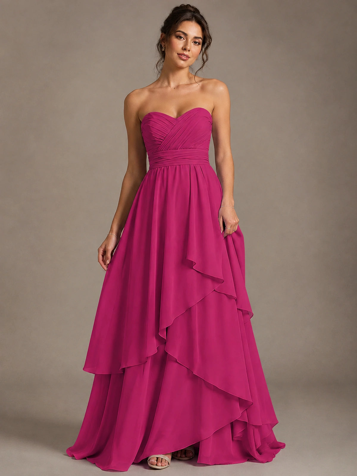 Strapless Ruffle A-Line Maxi Dress
