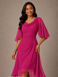 Cowl Neck Ruched Chiffon Mother of the Bride Dresses with Flutter Sleeves