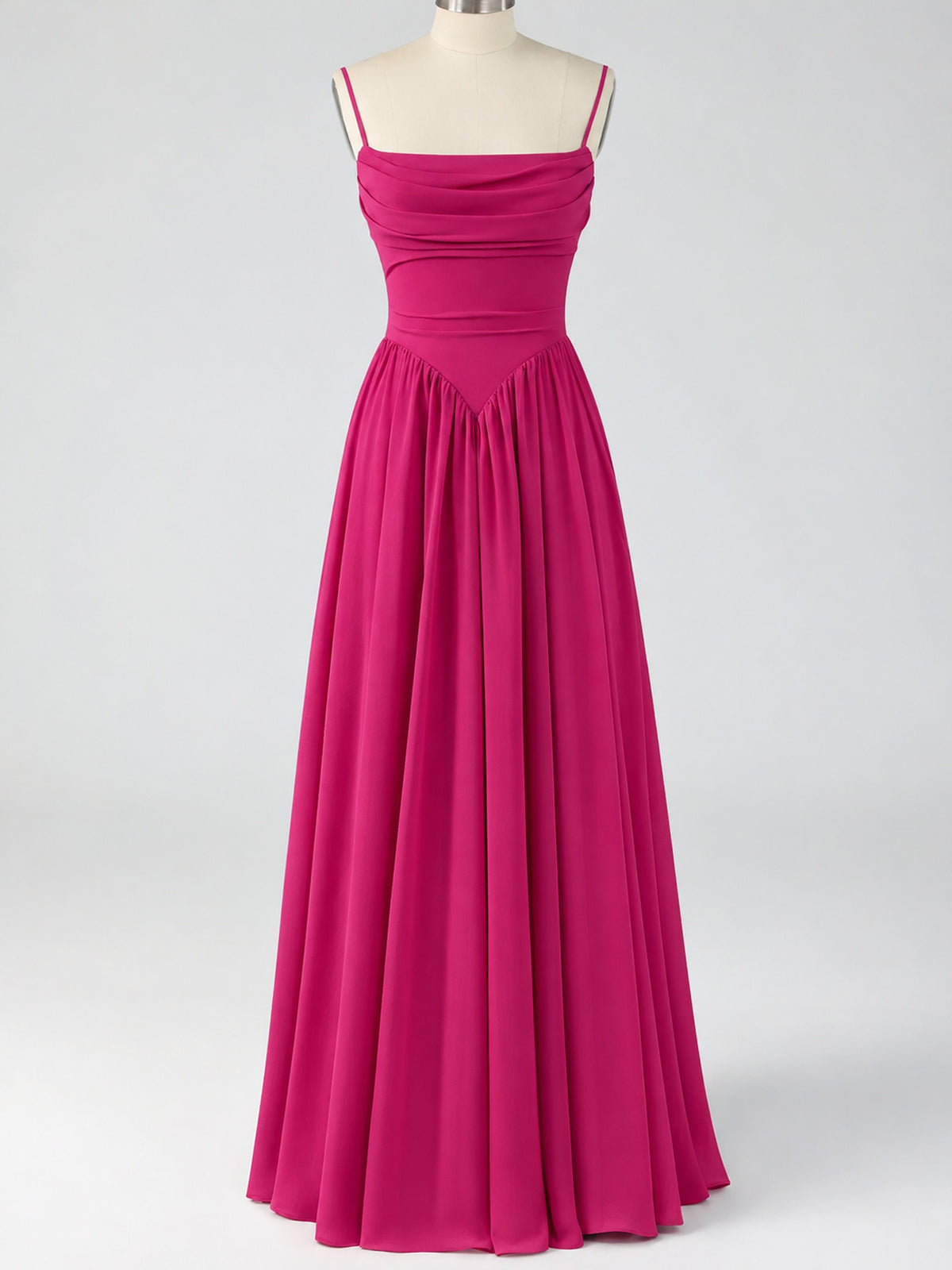 Spaghetti Strap Ruched Chiffon Maxi Dress with Backless