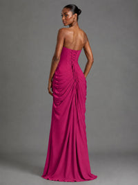 Strapless Bodycon Pleated Chiffon Formal Dress with Slit