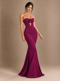 Emerald Green Strapless Mermaid Prom Dress with 3D Rose & Keyhole Cutout