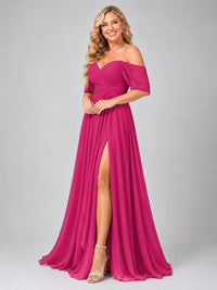 Off Shoulder Chiffon Bridesmaid Dress with Slit