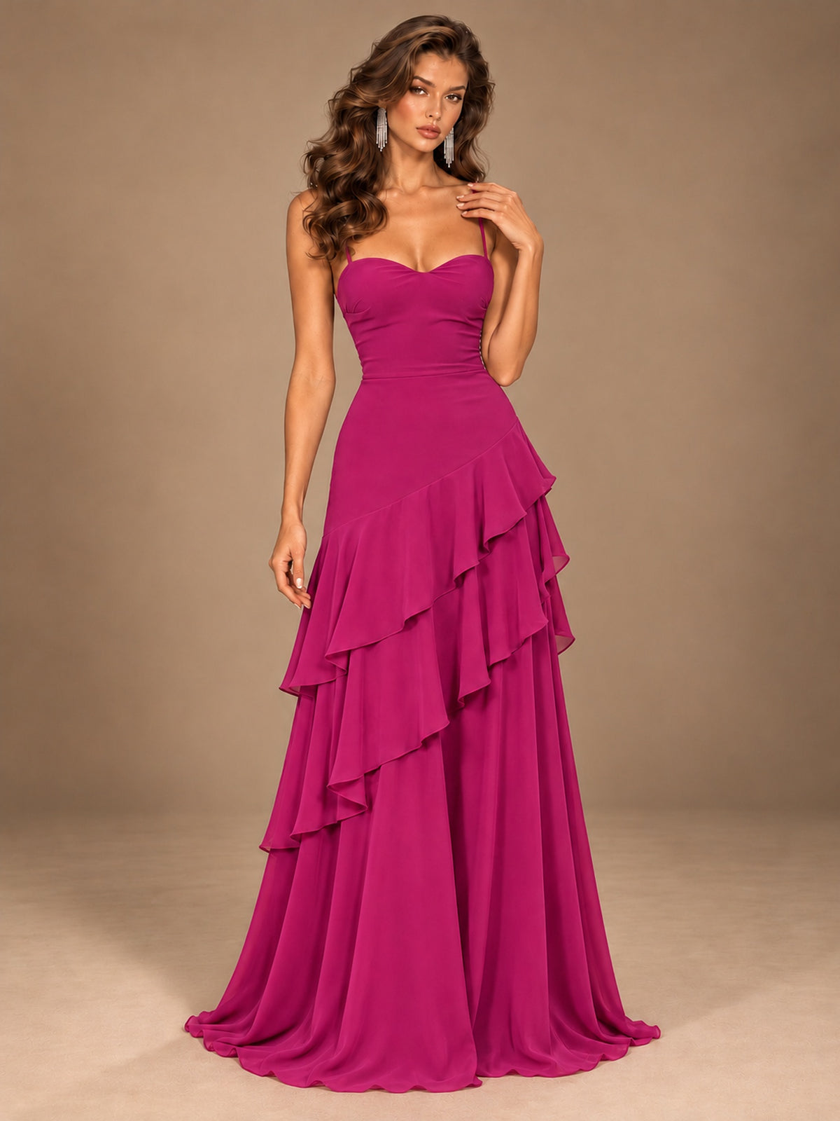 Sweetheart A-Line Ruffle Prom Dress with Spaghetti Straps