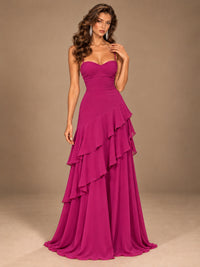 Sweetheart A-Line Ruffle Prom Dress with Spaghetti Straps