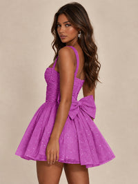 Sweetheart Glitter Tulle Puffy Mini Dress with Bow