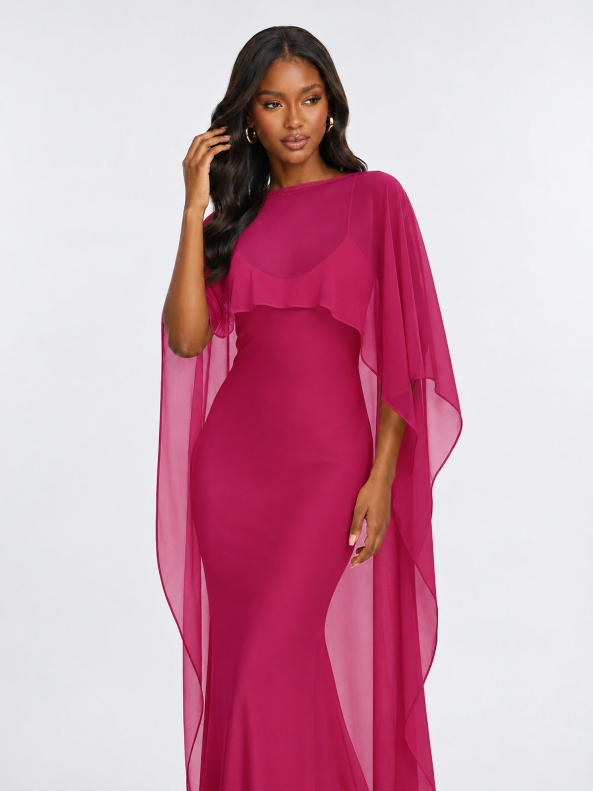 Satin Cape Prom Dresses Meramid Maxi Dress