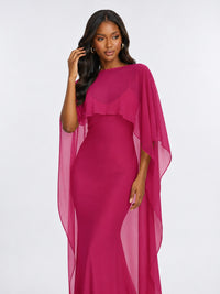 Satin Cape Prom Dresses Meramid Maxi Dress
