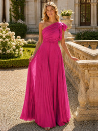 One Shoulder Pleated Chiffon A-Line Floor-Length Bridesmaid Dress
