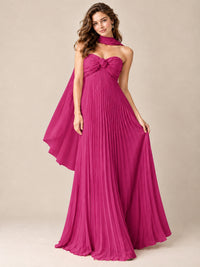 Sweetheart Neckline Pleated Prom Dress Strapless A-line Formal Dress with Flowy Scarf