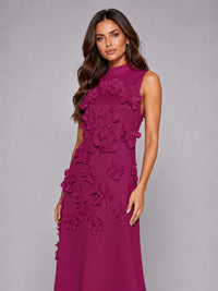 3D Floral Applique High Neck Prom Maxi Dress