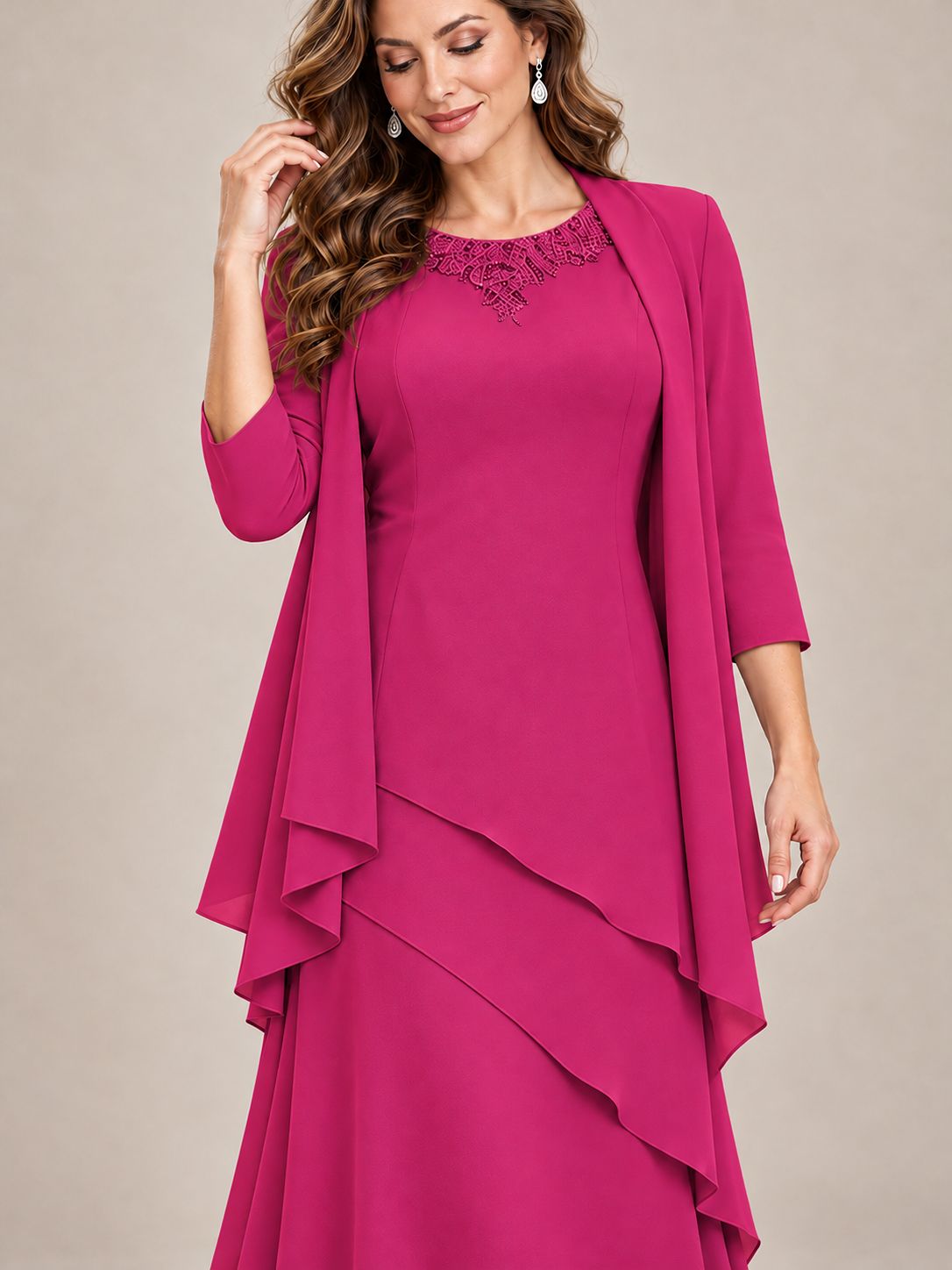 Dusty Blue Two-Piece Chiffon Mother of the Bride Dress with Jacket