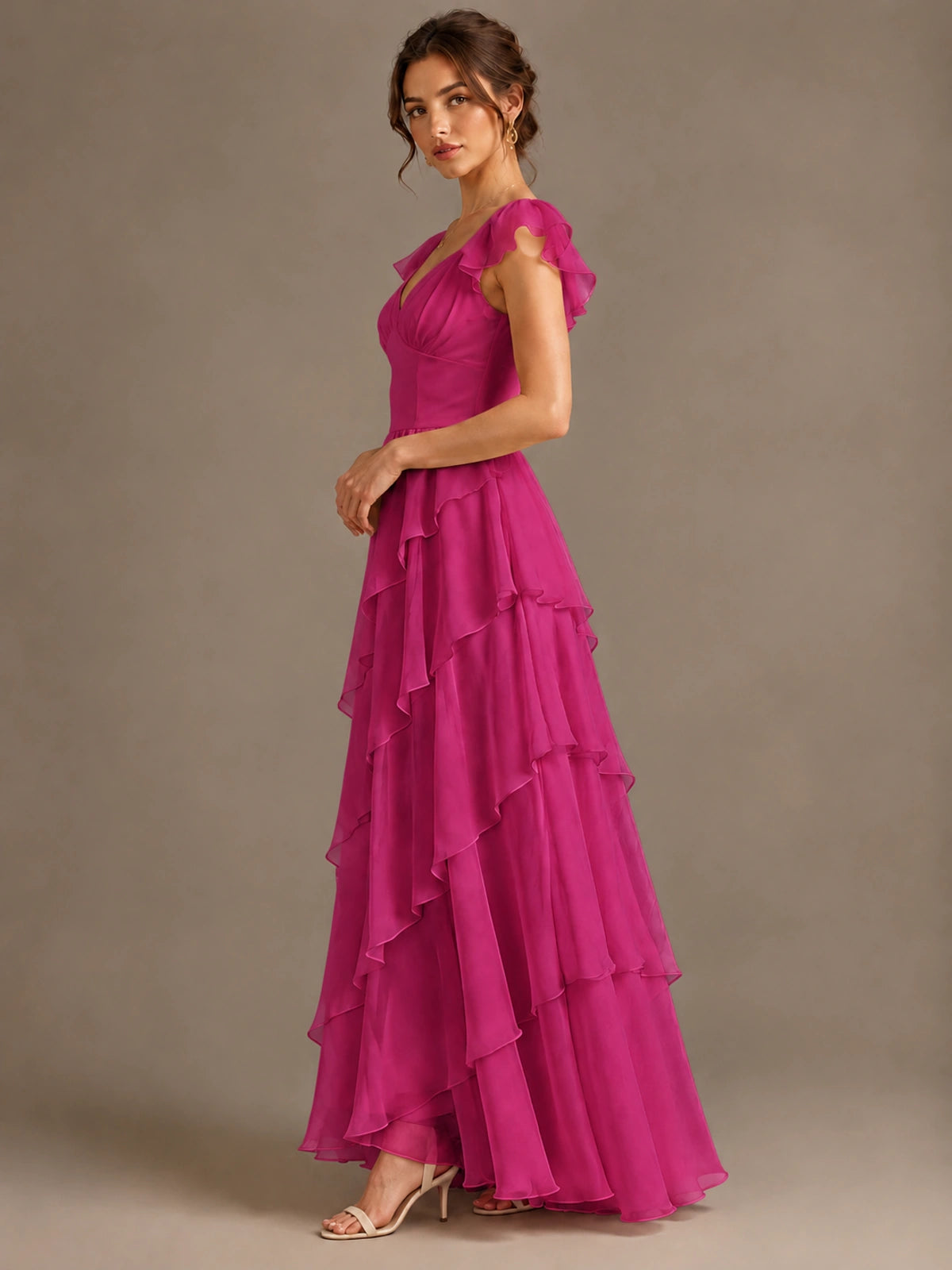 Ruffle Tiered V Neck Maxi Dress