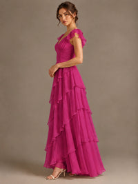 Ruffle Tiered V Neck Maxi Dress