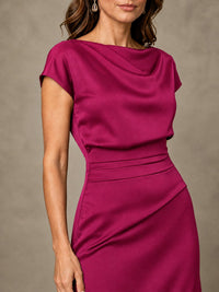 Cowl Neck Satin Mother of the Bride Dress with Ruched Waist