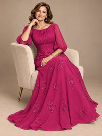 A-Line Mother of the Bride Dress with Sheer Puff Sleeves