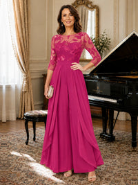 Lace Applique Wide-Leg Chiffon Mother of the Bride Jumpsuit