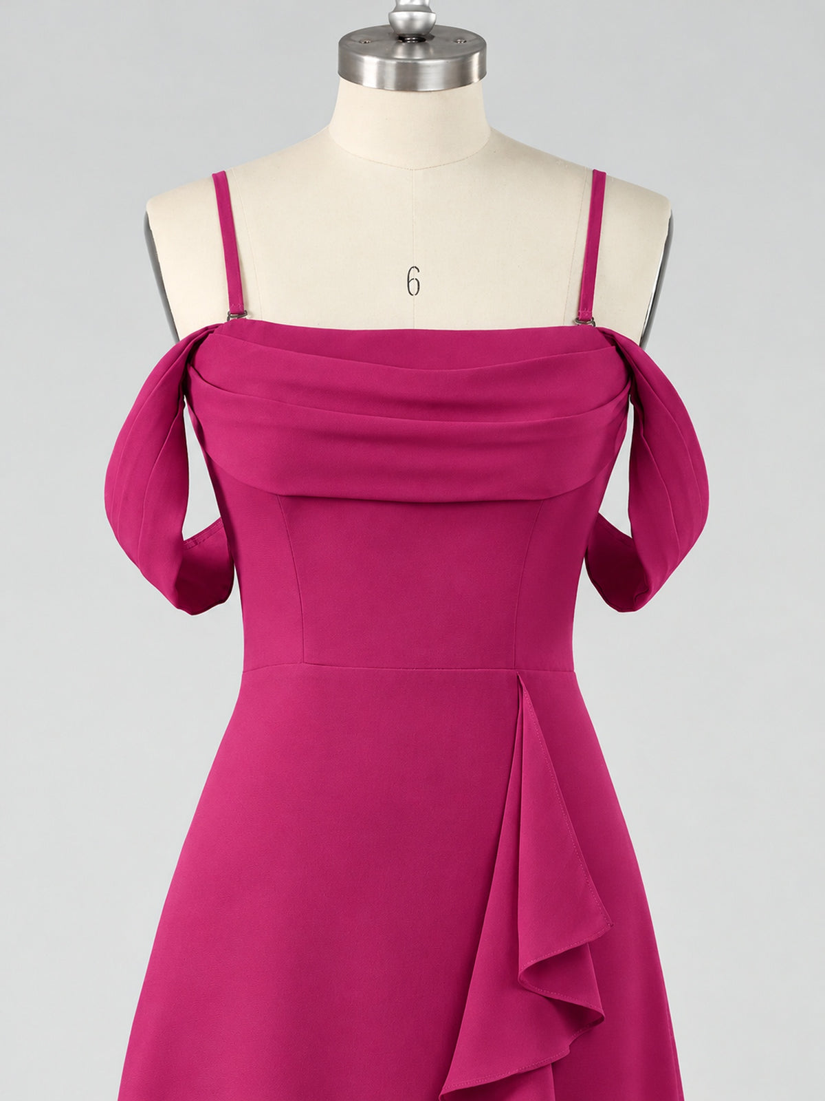Spaghetti Strap Chiffon Bridesmaid Dress with Ruffles Slit