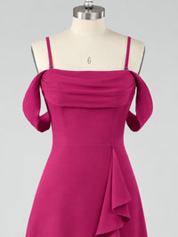 Spaghetti Strap Chiffon Bridesmaid Dress with Ruffles Slit