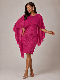Floral Sheath Mother of the Bride Dress with Cape Overlay