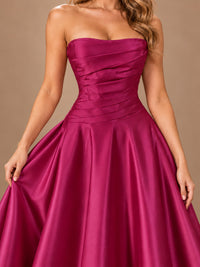 Blush Pink Strapless Satin A-Line Prom Dress with Ruched Bodice