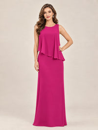 Cape Sleeve Mother of the Bride Dress with Asymmetrical Overlay