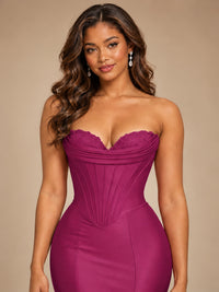 Red Strapless Satin Mermaid Prom Dress with Corset Bodice