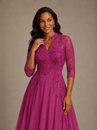 Embellished Appliques Mother of the Bride Dress with 3/4 Sleeves