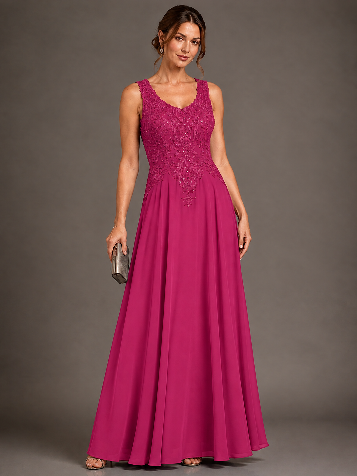 A-line 2 Pieces Chiffon Appliques Mother of The Bride Dresses with Jackets