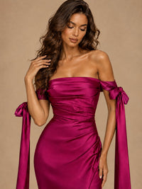 Off The Shuolder Satin Prom Dress Slit Mermaid Formal Gowns