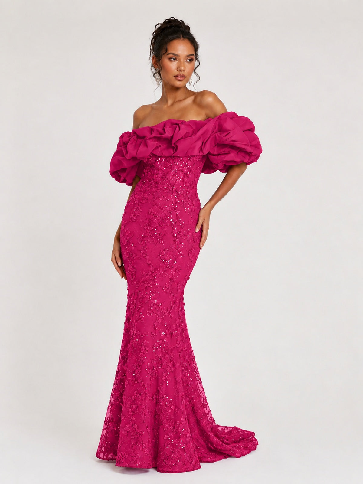 Sequin Off-Shoulder Ruffle Mermaid Prom Dress