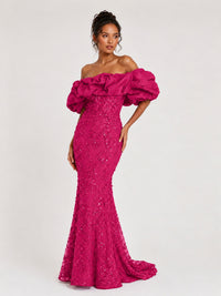 Sequin Off-Shoulder Ruffle Mermaid Prom Dress