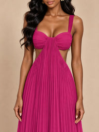 Butter Yellow Pleated Cutout Maxi Dress