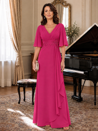 V-Neck Chiffon Lace Mother of the Bride Dresses