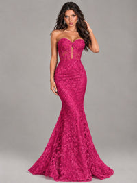 Strapless Corset Mermaid Prom Dress Lace Appliqué Formal Gown