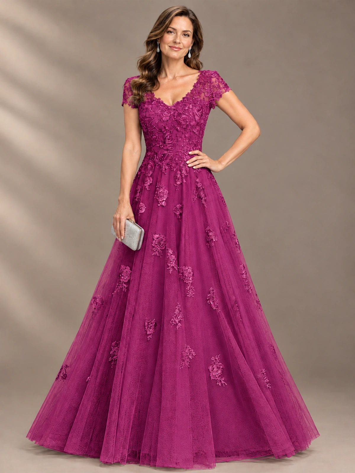 Lace Appliques A-line Mother of The Bride Dresses with Short Sleeves