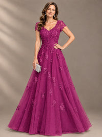 Lace Appliques A-line Mother of The Bride Dresses with Short Sleeves