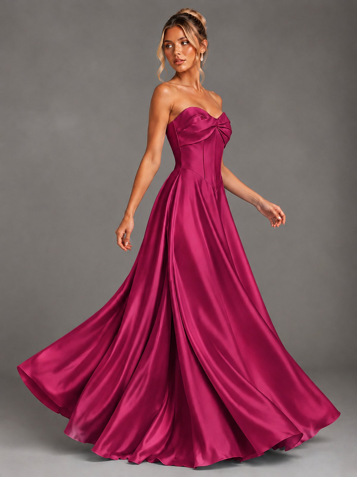 Sweetheart Neck Strapless Satin A-Line Prom Dress