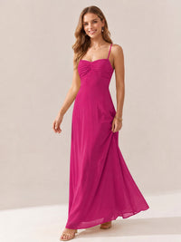 JOVELLEE Yellow Sweetheart Ruched Bust Chiffon Maxi Dress