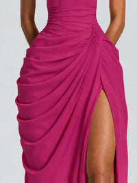 Ruched Halter Neck High-Slit Prom & Evening Dress