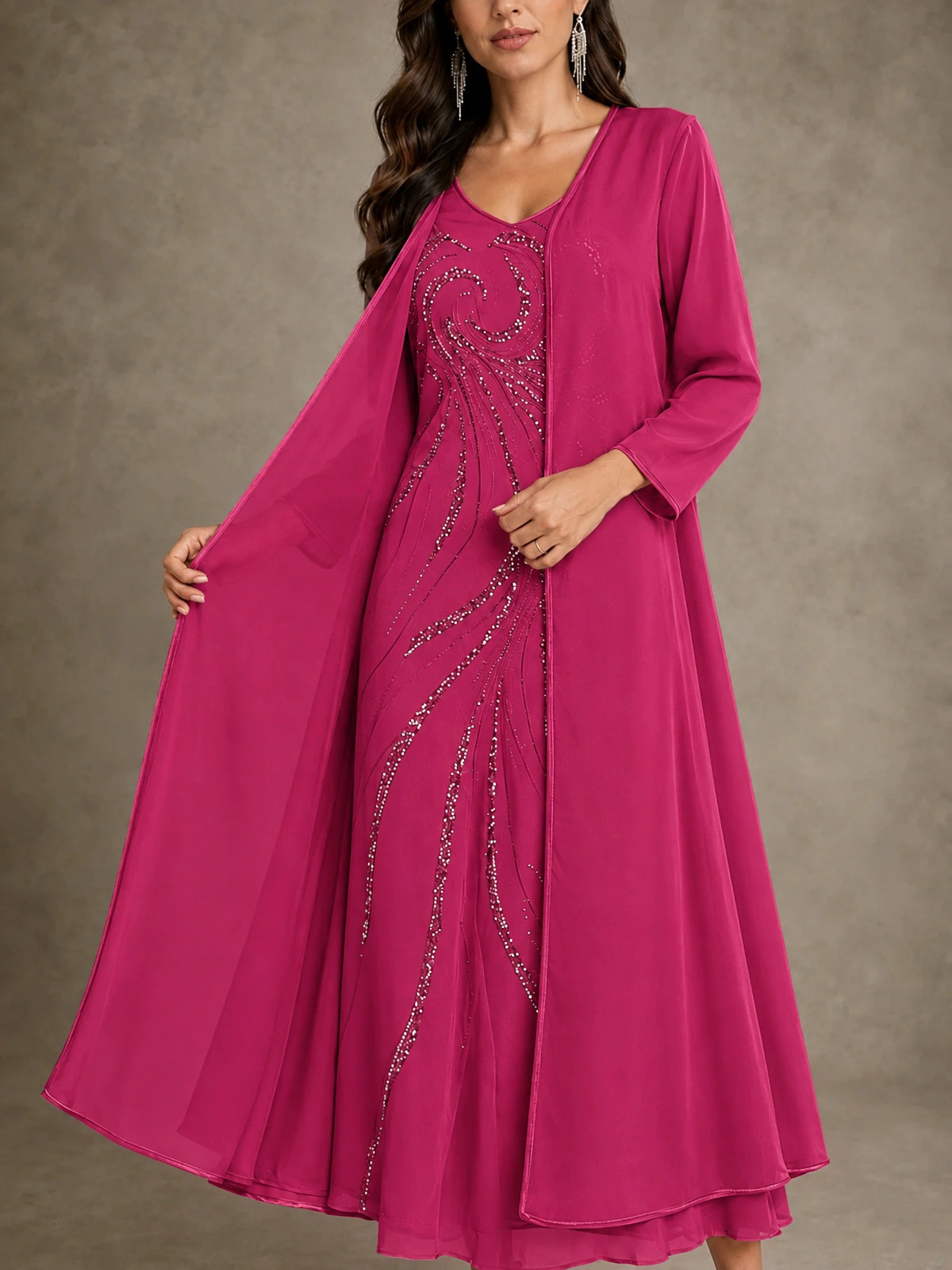 Sequin Chiffon Mother of the Bride Dress with Jacket