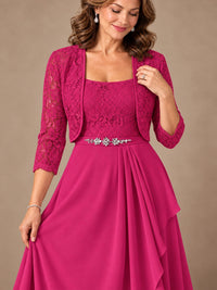 Blush Pink A-Line Mother of the Bride Dress with Lace Jacket and Ruffles