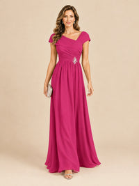 Cap Sleeve Mother of The Bride Dresses Long Chiffon Formal Gowns