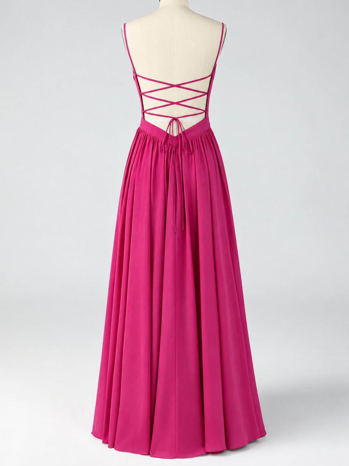 Spaghetti Strap Ruched Chiffon Maxi Dress with Backless
