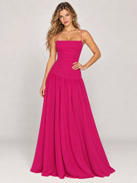 Butter Yellow Ruched Spaghetti Strap Drop-Waist Prom Dress