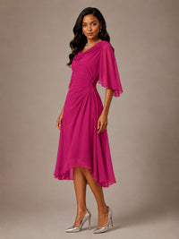 Cowl Neck Ruched Chiffon Mother of the Bride Dresses with Flutter Sleeves