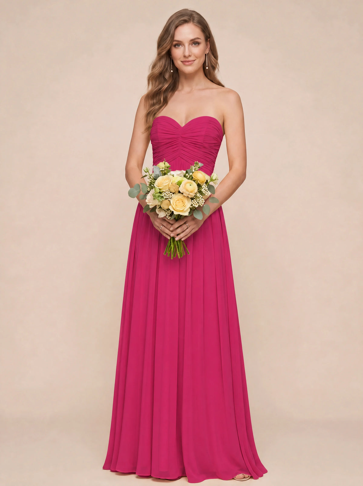 Strapless Pleated Chiffon A-Line Bridesmaid Dress