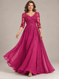 Sequin Lace A-Line Mother of the Bride Dress with 3/4 Sleeves