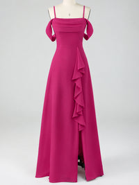 Spaghetti Strap Chiffon Bridesmaid Dress with Ruffles Slit