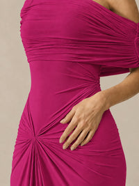 Elegant Draped Off Shoulder Ruched Mermaid Chiffon Formal Evening Gown