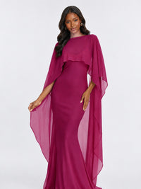 Satin Cape Prom Dresses Meramid Maxi Dress